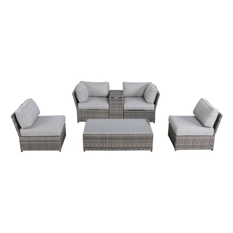 Living Source International 6-Piece Sectional Set with Cushion in Gray