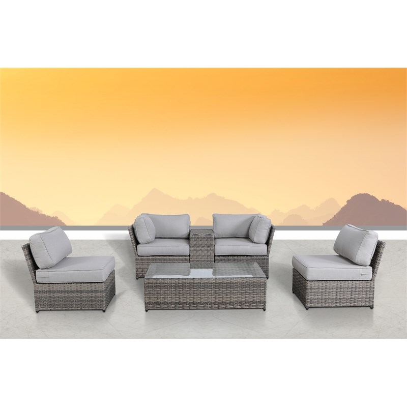 Living Source International 6-Piece Sectional Set with Cushion in Gray
