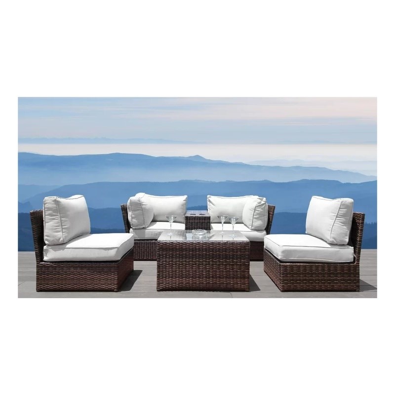 Living Source International 6-Piece Wicker / Rattan Sectional Set in Espresso