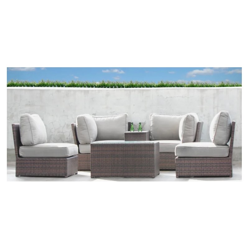 Living Source International 6-Piece Wicker / Rattan Sectional Set in Espresso