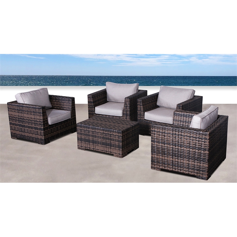 Living Source International 5-Piece Wicker Patio Set w/ Coffee Table in Espresso