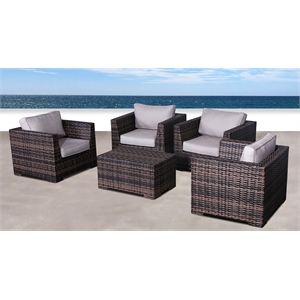Living Source International 5-Piece Wicker Patio Set w/ Coffee Table in Espresso