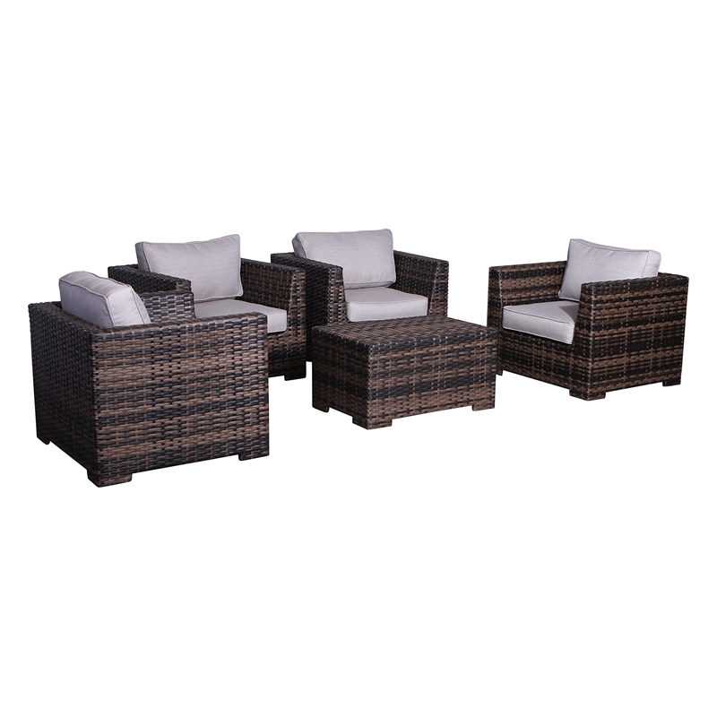 Living Source International 5-Piece Wicker Patio Set w/ Coffee Table in Espresso