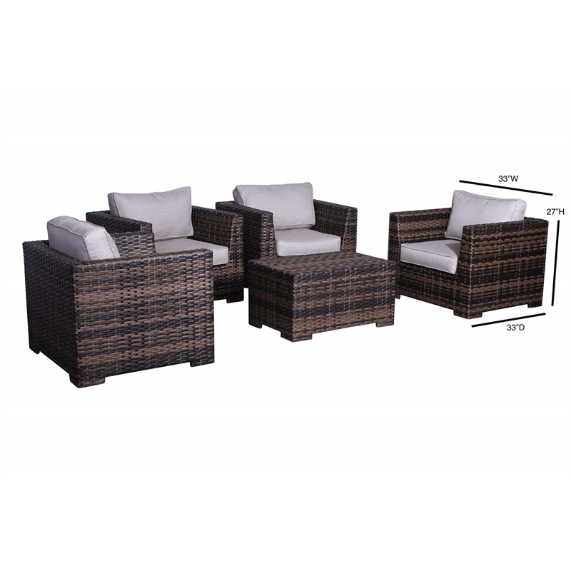 Living Source International 5-Piece Wicker Patio Set w/ Coffee Table in Espresso