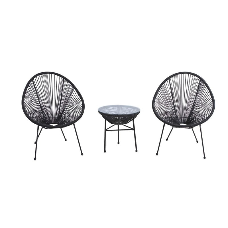 Living Source International 3-Piece Metal and Wicker Seating Group in Black