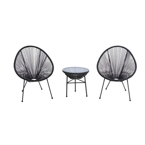 Living Source International 3-Piece Metal and Wicker Seating Group in Black