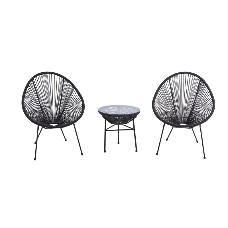 Living Source International 3-Piece Metal and Wicker Seating Group in Black