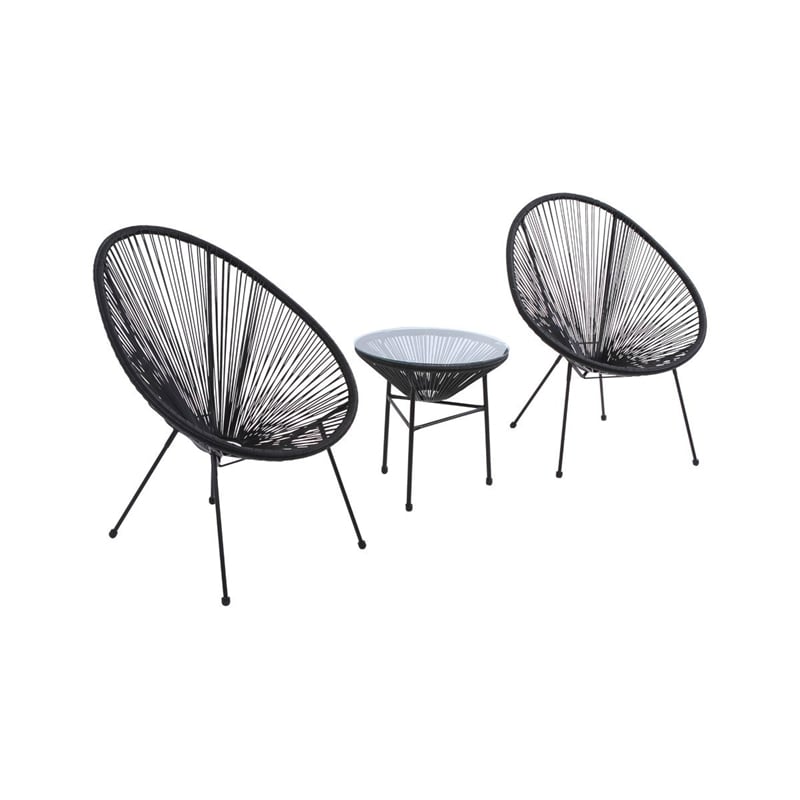 Living Source International 3-Piece Metal and Wicker Seating Group in Black