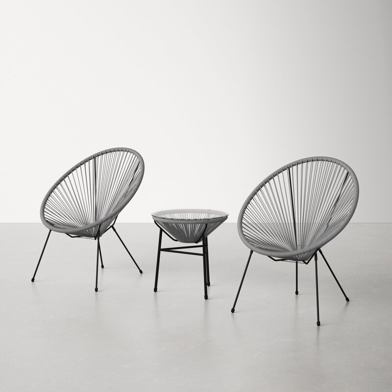 Living Source International 3-Piece Metal and Wicker Seating Group in Gray