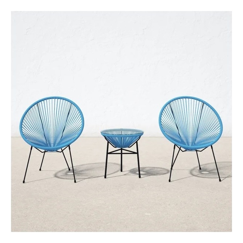Living Source International 3-Piece Metal and Wicker Seating Group in Turquoise
