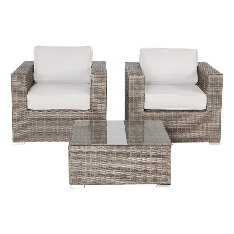 Living Source International 3-Piece Wicker / Rattan Sectional Set in Gray/Taupe
