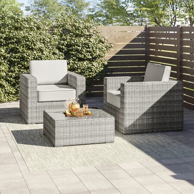 Living Source International 3-Piece Wicker / Rattan Sectional Set in Gray/Taupe
