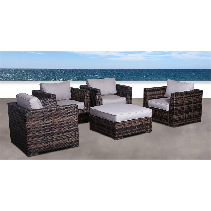 Living Source International 5-Piece Wicker Patio Set with Ottoman in Espresso