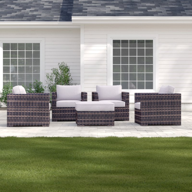 Living Source International 5-Piece Wicker Patio Set with Ottoman in Espresso