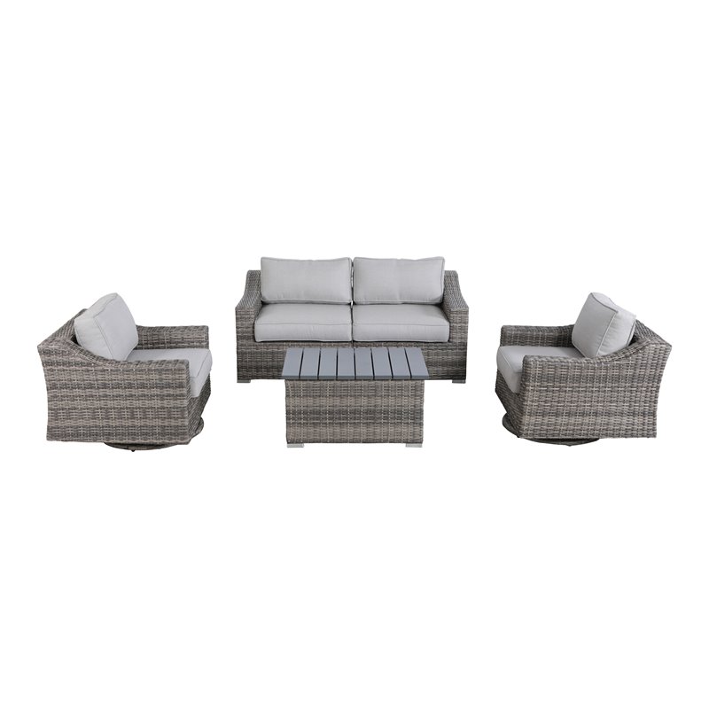 Living Source International 5-Piece Wicker Swivel Rocker Sectional Set in Gray