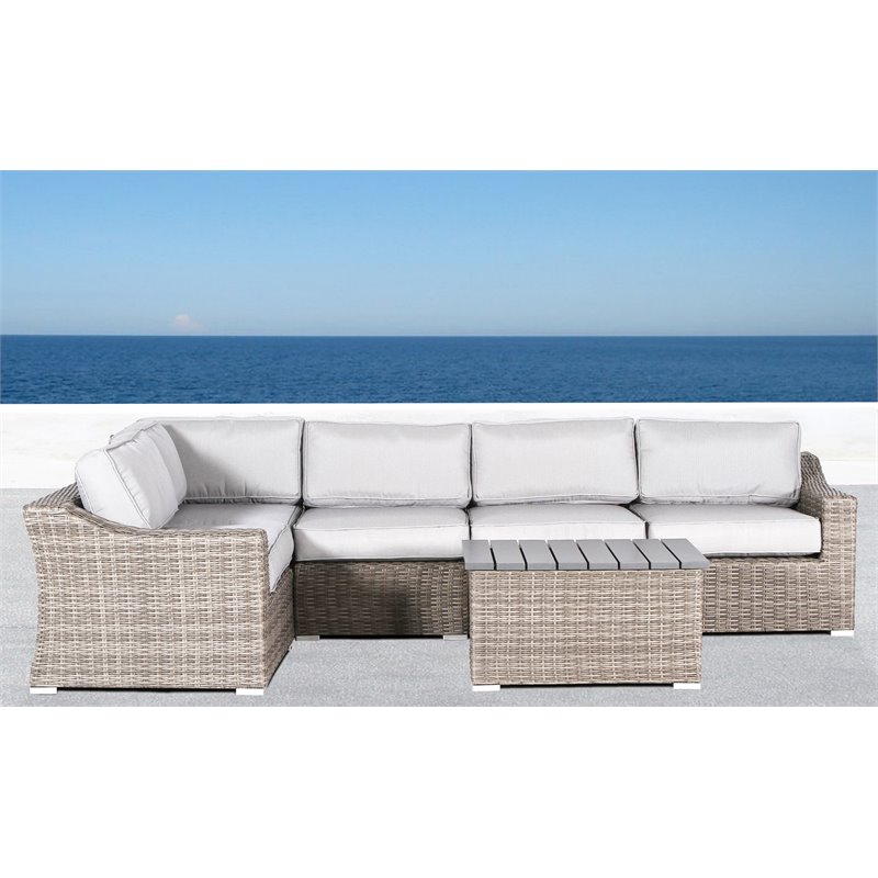 Living Source International 6-Piece Wicker Sectional Set w/ Cushion in Gray