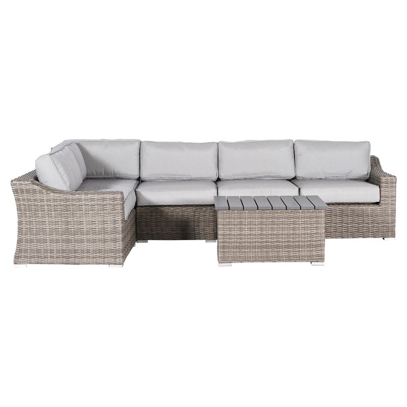 Living Source International 6-Piece Wicker Sectional Set w/ Cushion in Gray