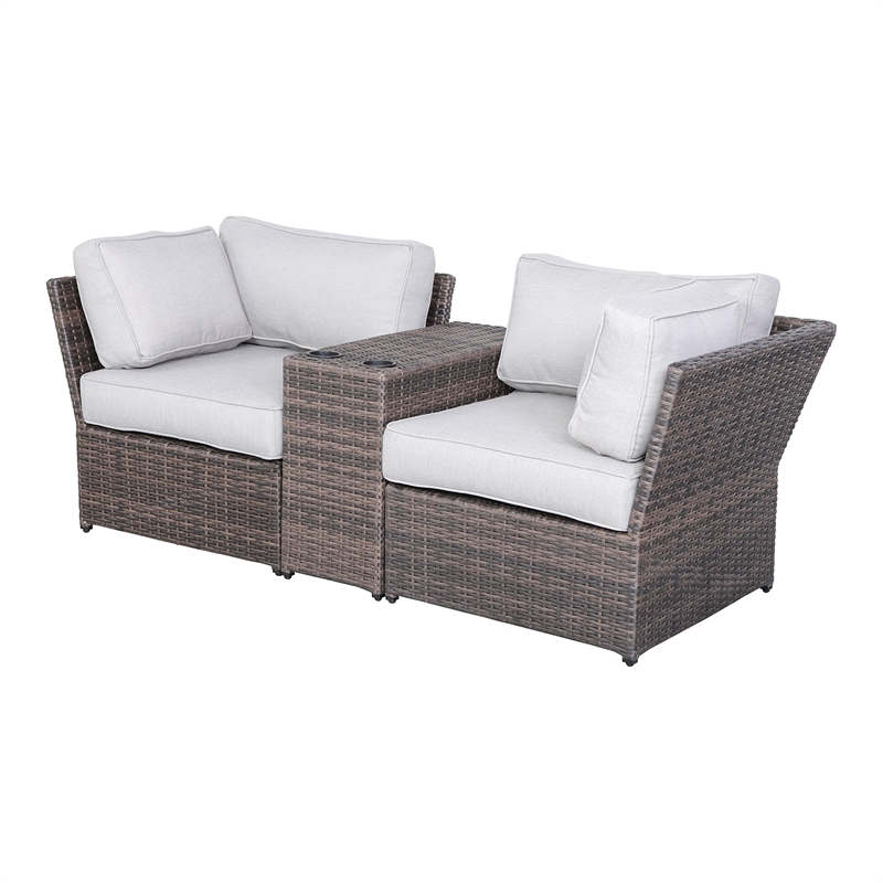 Living Source International Outdoor Wicker Loveseat with Cushion in Brown/Gray