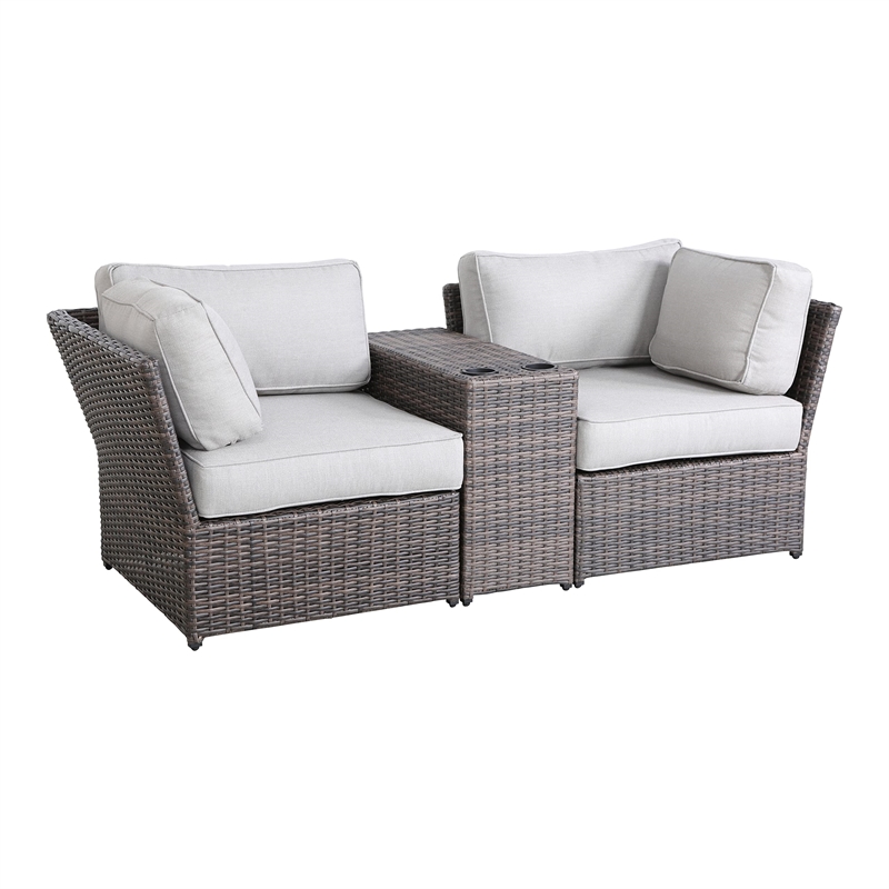 Living Source International Outdoor Wicker Loveseat with Cushion in Brown/Gray