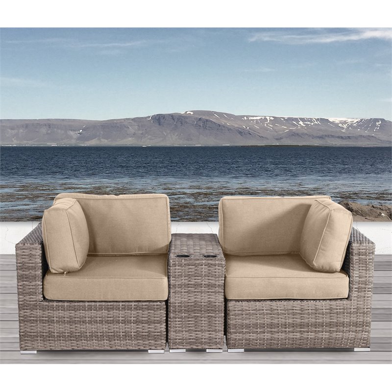 Living Source International 3-Piece Wicker and Patio Set in Gray/Beige