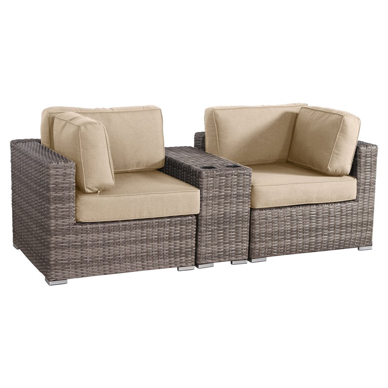 Living Source International 3-Piece Wicker and Patio Set in Gray/Beige