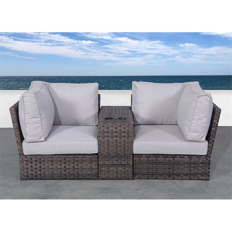 Living Source International Outdoor Wicker Loveseat with Cushions in Espresso