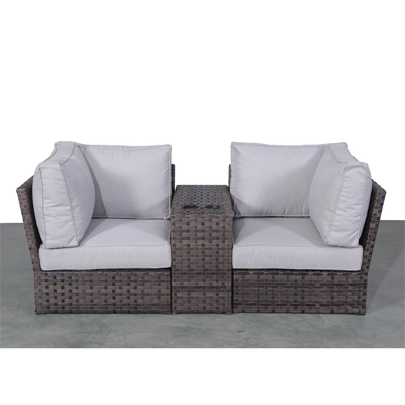 Living Source International Outdoor Wicker Loveseat with Cushions in Espresso