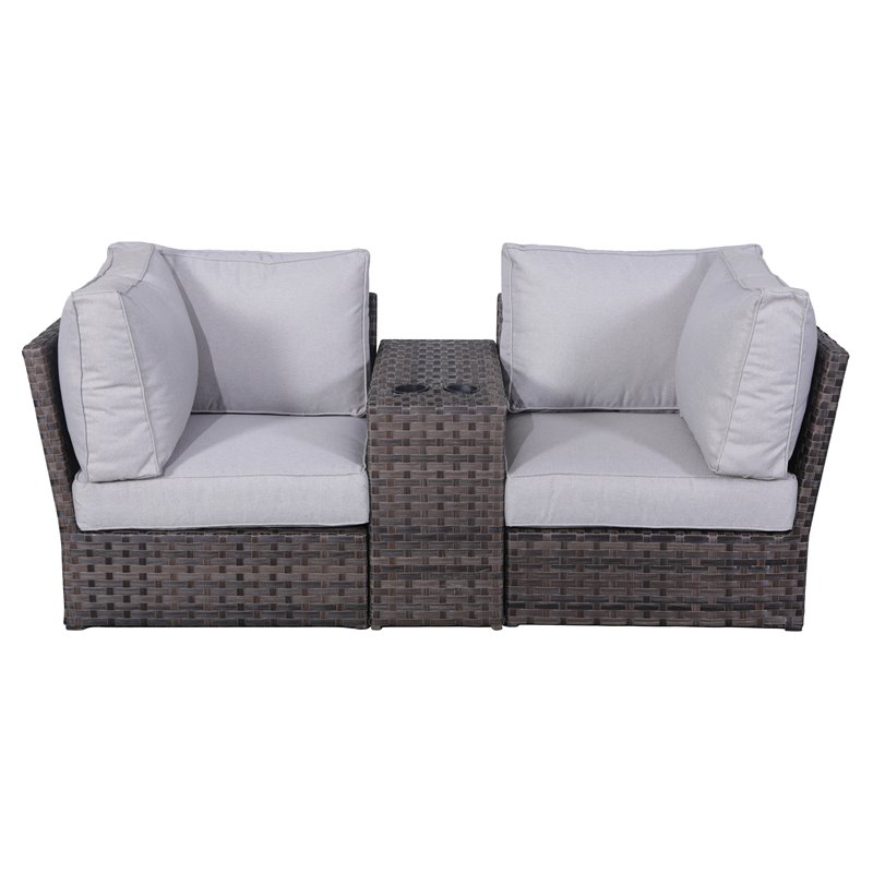Living Source International Outdoor Wicker Loveseat with Cushions in Espresso