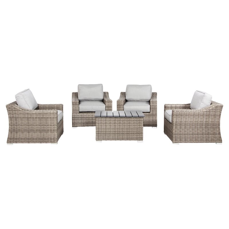 Living Source International 5-Piece Wicker Seating Group with Cushions in Gray
