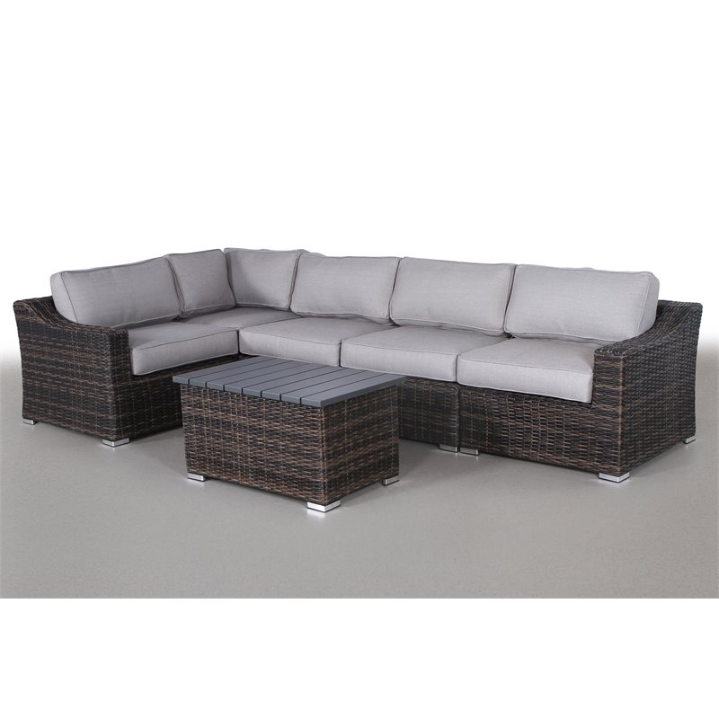 Living Source International 6-Piece Wicker Sectional Set in Espresso/Gray