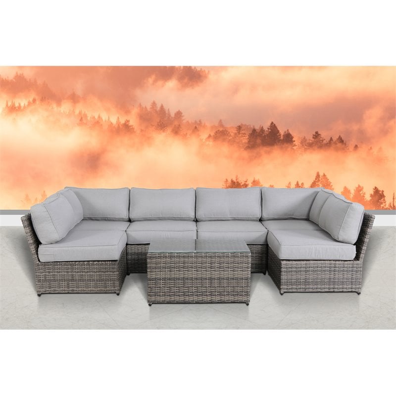 Living Source International 7-Piece Wicker Outdoor Set with Cushions in Gray