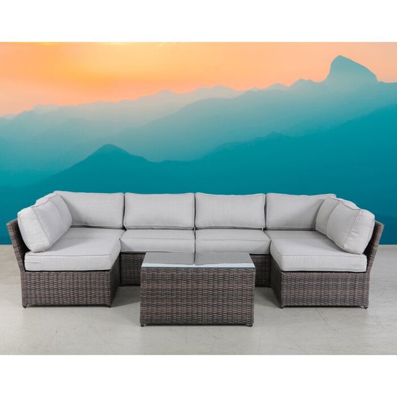 Living Source International 7-Piece Outdoor Set with Cushions in Brown/Gray