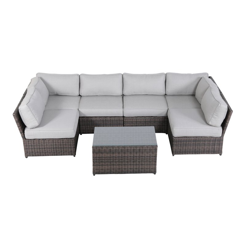 Living Source International 7-Piece Outdoor Set with Cushions in Brown/Gray
