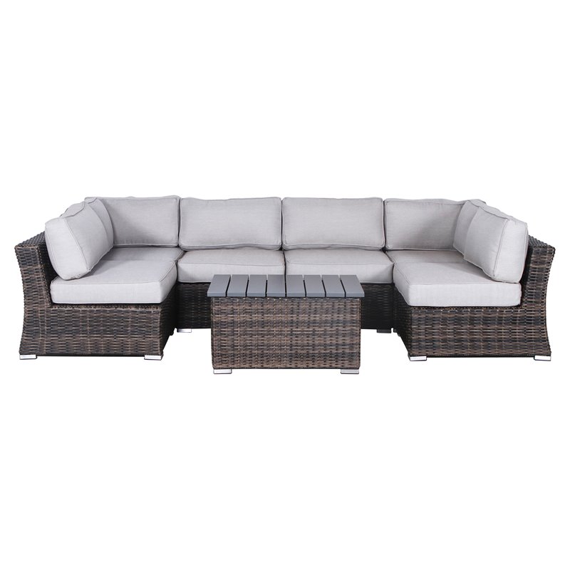 Living Source International 7-Piece Outdoor Set with Cushions in Espresso/Gray