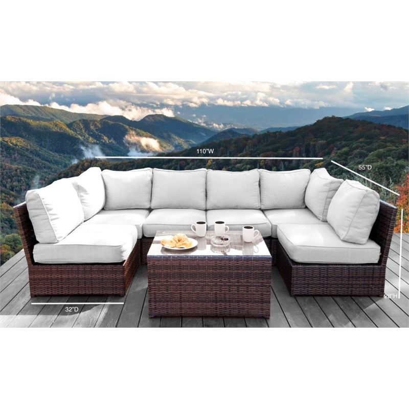 Living Source Intl 7-Piece Wicker / Rattan Outdoor Set with Cushions in Espresso