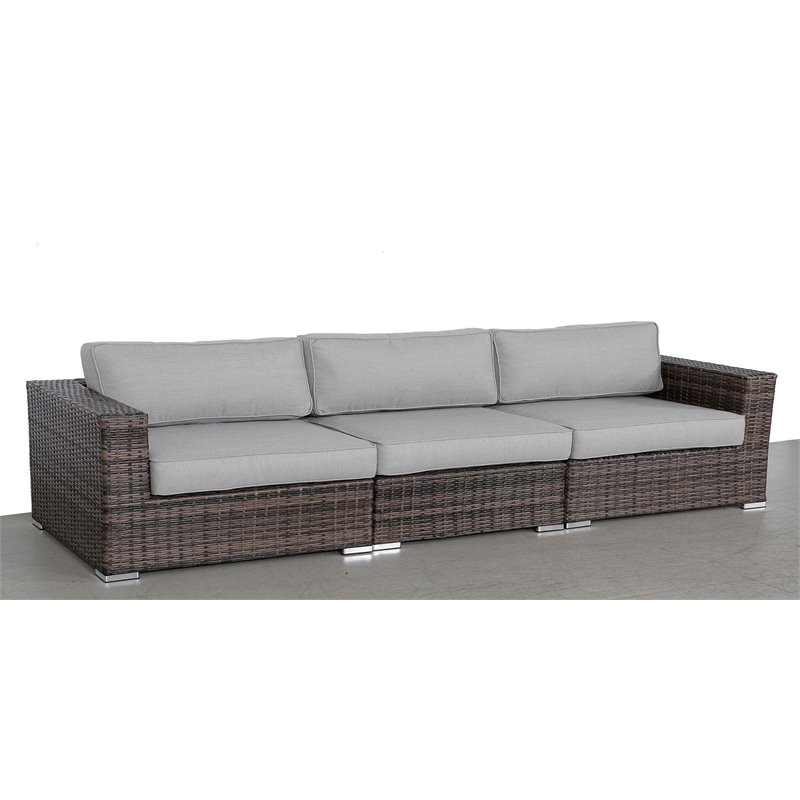 Living Source International Wicker Patio Sofa with Cushions in Gray