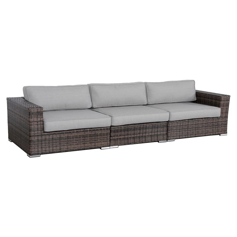 Living Source International Wicker Patio Sofa with Cushions in Gray