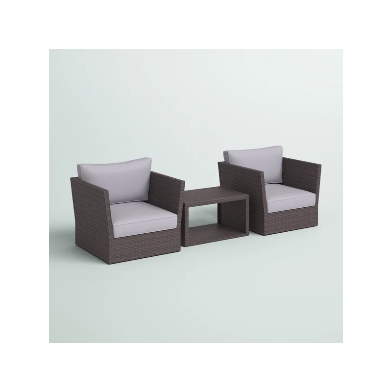 Living Source Intl 3-Pc Wicker / Rattan Seating Group w/ Cushions in Light Brown