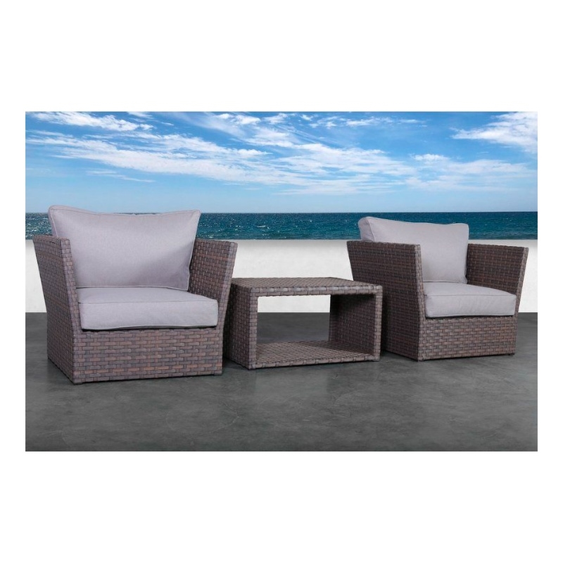 Living Source Intl 3-Pc Wicker / Rattan Seating Group w/ Cushions in Light Brown