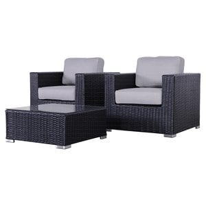 living source international 3-piece sectional set with cushions in black/gray