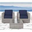 Living Source International Wicker Club Chair Set with Cushion in Gray/Navy Blue