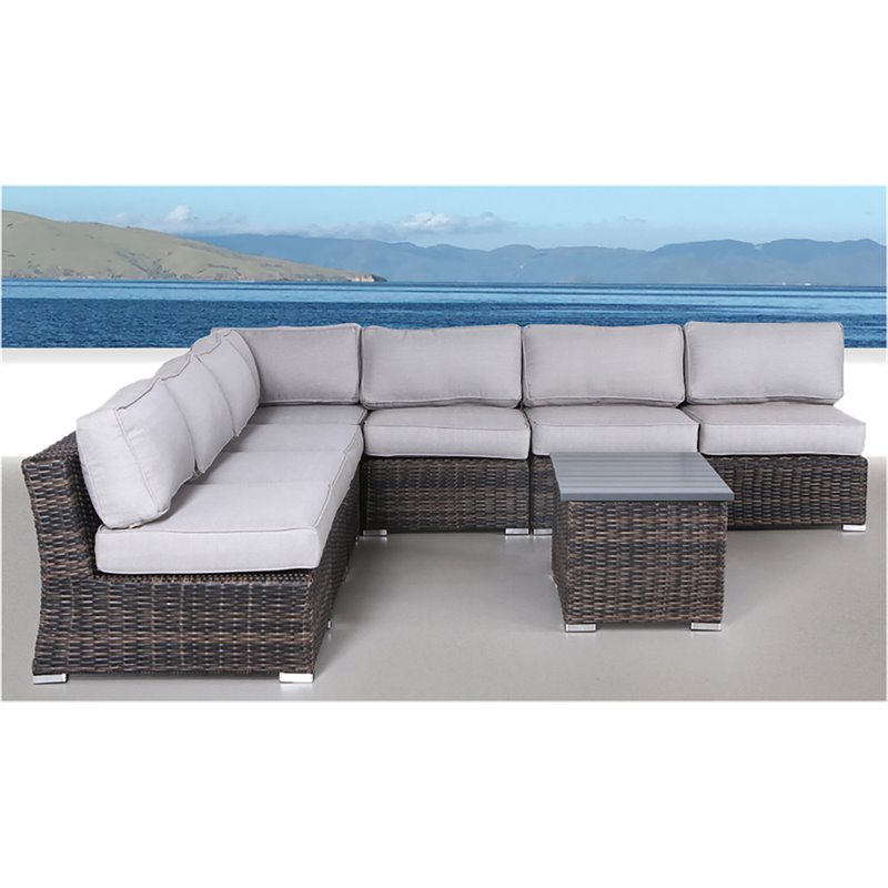 Living Source International 8-Piece Sectional Set with Cushions in Espresso/Gray