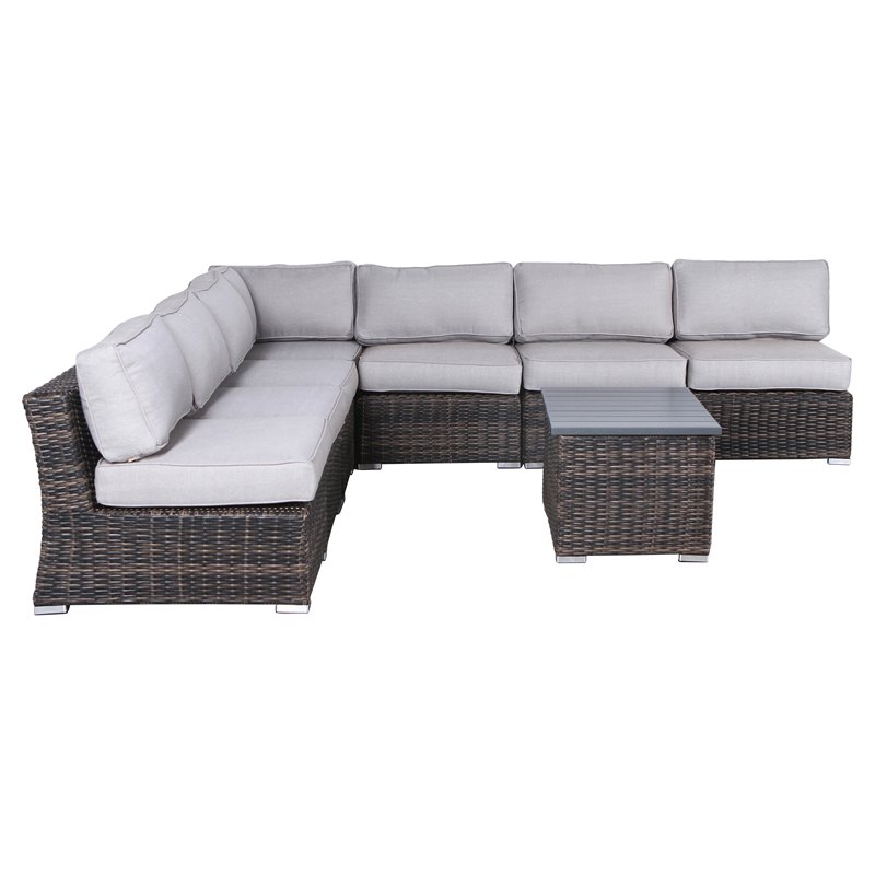 Living Source International 8-Piece Sectional Set with Cushions in Espresso/Gray