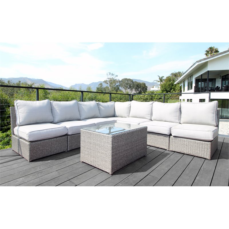 Living Source International 8-Piece Sectional Seating Group with Cushion in Gray