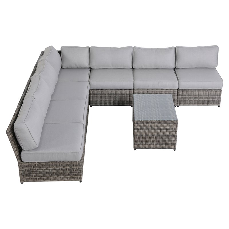 Living Source International 8-Piece Wicker and Olefin Sectional Set in Gray