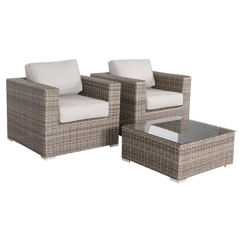 Living Source International 3-Piece Wicker Seating Group with Cushions in Gray