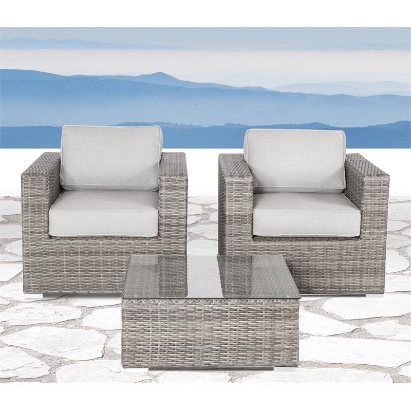 Living Source International 3-Piece Wicker Sectional Set with Cushions in Gray