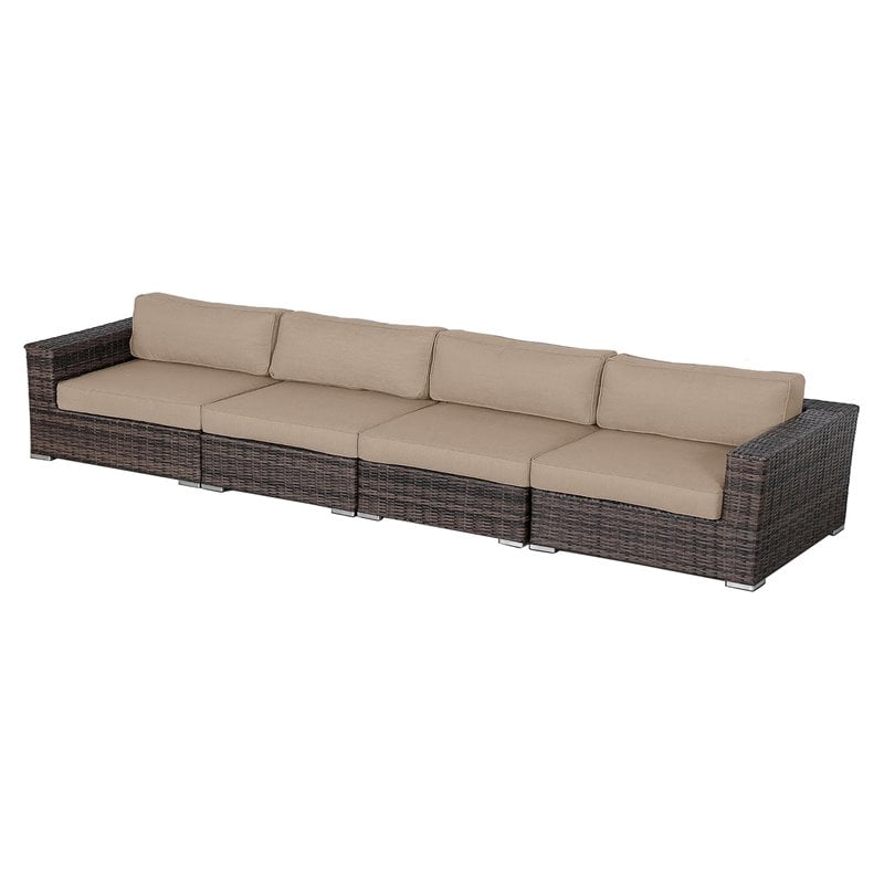 Living Source International Wicker Patio Sofa with Cushions in Brown/Beige