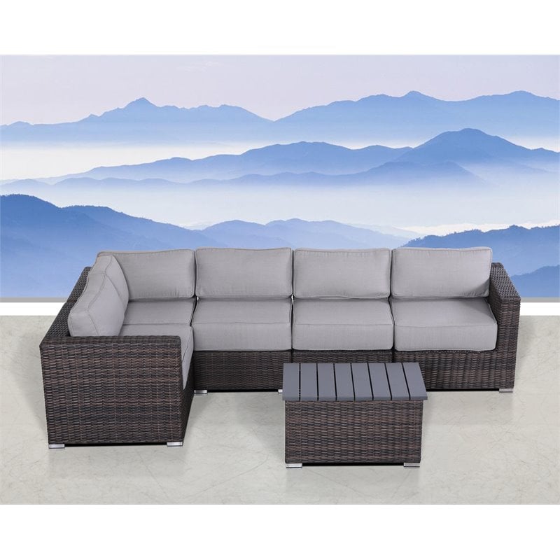 Living Source International 6-Piece Outdoor Set w/ Olefin Cushions - Brown/Gray