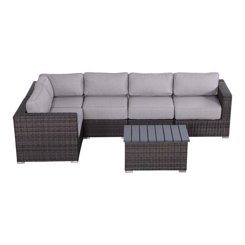 Living Source International 6-Piece Outdoor Set w/ Olefin Cushions - Brown/Gray